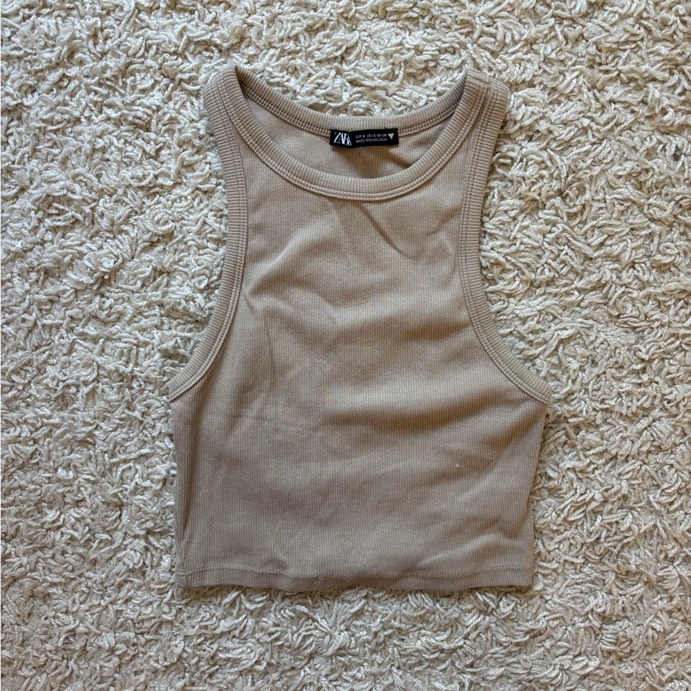 Zara Taupe Ribbed Halter Crop Top